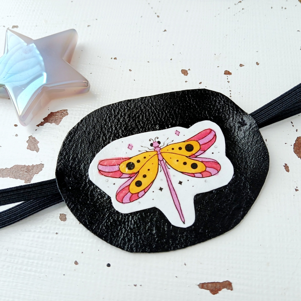 Artisan Eye Patch with Pink and Orange Dragonfly